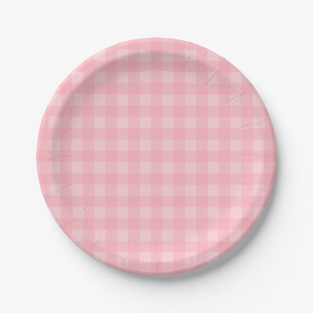 Retro rosa Gingham-karierter Muster-Hintergrund Pappteller (Vorderseite)