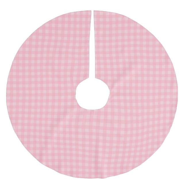 Retro rosa Gingham-karierter Muster-Hintergrund Polyester Weihnachtsbaumdecke (Vorderseite)