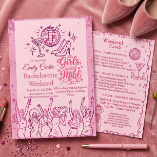 Retro Rosa Girls Gone Mild Junggesellinnen-Abschie Einladung