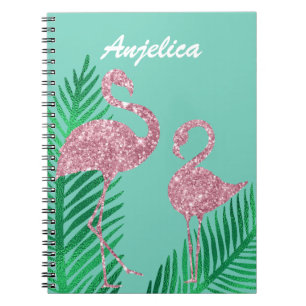 Retro Rosa Glitter Flamingo und Palmwedel Notizblock