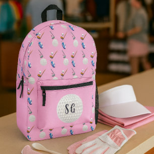 Retro-Rosa-Golfmuster-Monogramm Bedruckter Rucksack