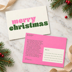 Retro Rosa Grün Frohe Weihnachten Familienbrief Postkarte
