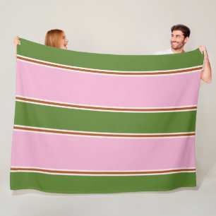Retro Rosa Grün Streifenmuster Fleecedecke