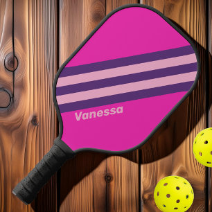 Retro Rosa Himmel Streifen mit Namen Pickleball Schläger