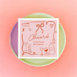 Retro rosa illustriertes Brautparty Serviette