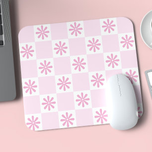 Retro Rosa Karo Kariertes Blumenmuster Mousepad