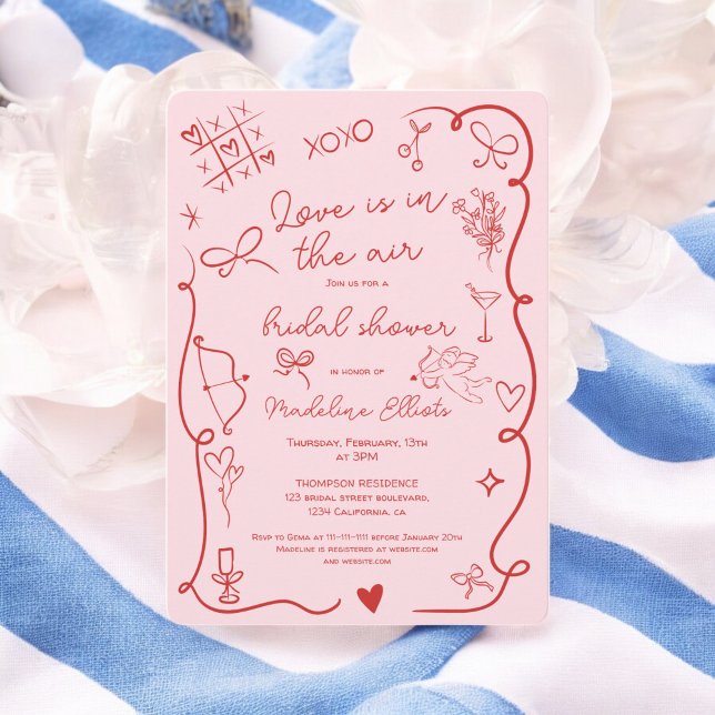 Retro Rosa Liebe im Brautparty Einladung (Retro Red Pink Love in the air bridal shower Invitation)