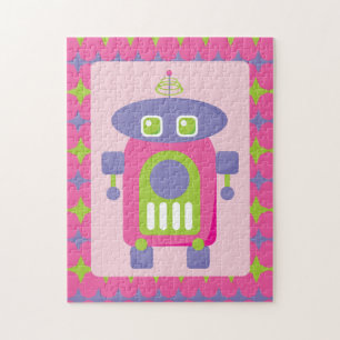 Retro Rosa, Lila und grüner Roboter mit Stangen Puzzle