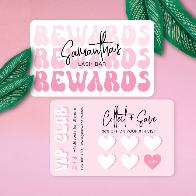 Retro-Rosa-Logo Moderner Lash-Salon oder Wellness- Treuekarte (Retro pink rewards cards)