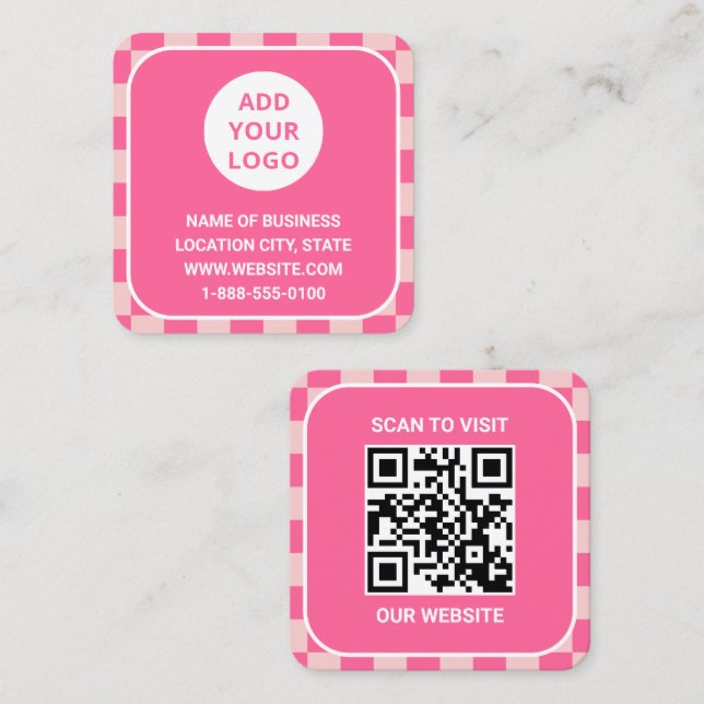 Retro-Rosa-Logo und QR-Code Quadratische Visitenkarte (Vorne/Hinten)