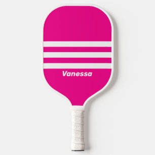 Retro Rosa Lutscher Dreifach Streifen mit Namen Pickleball Schläger