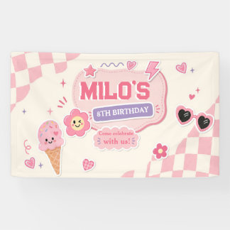Retro-Rosa Mädchen-Geburtstag Banner