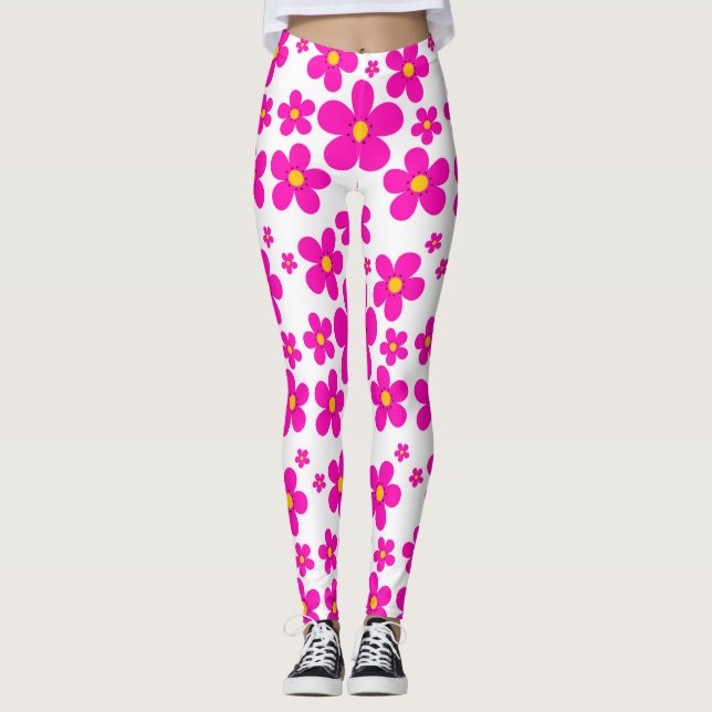 Retro rosa mit Blumenmuster Leggings (Vorderseite)