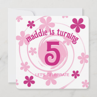 Retro Rosa Moderne Blumen Mädchen Geburtstag für j Einladung