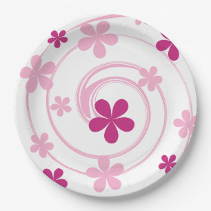 Retro-Rosa Moderne Blumen Mädchenparty Pappteller