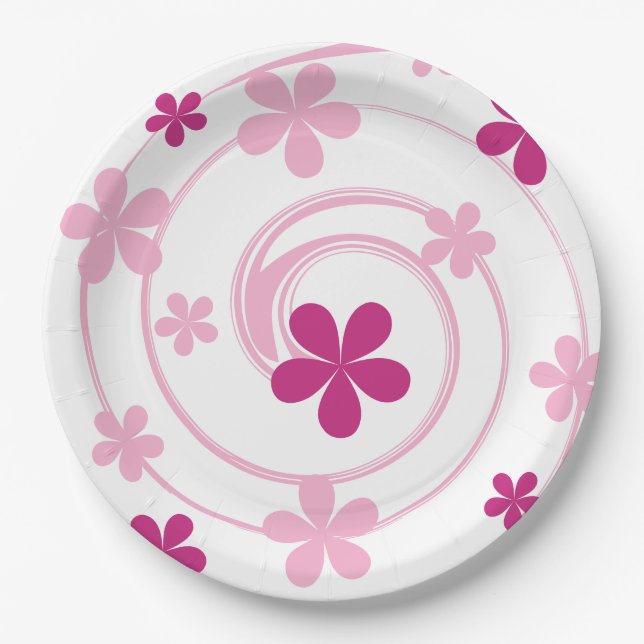 Retro-Rosa Moderne Blumen Mädchenparty Pappteller (Vorderseite)