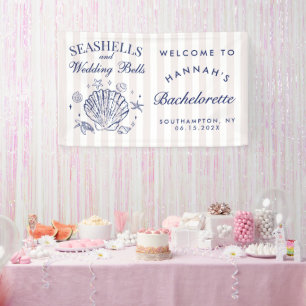 Retro Rosa Muscheln & Hochzeitsglocken Junggeselli Banner