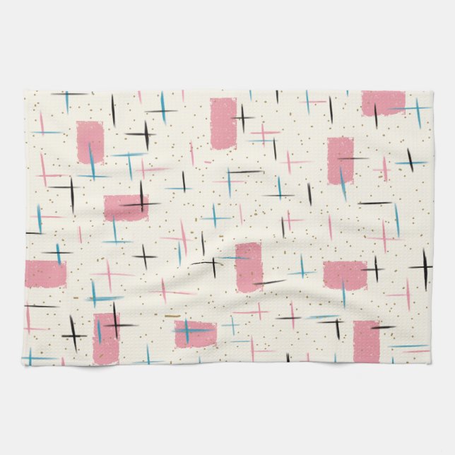 Retro rosa Muster-atomarGeschirrtuch Geschirrtuch (Horizontal)