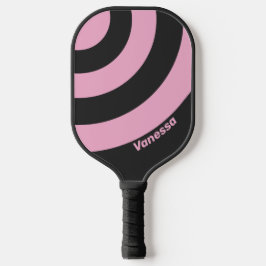 Retro Rosa Night Three Circle Streifen mit Name Pickleball Schläger