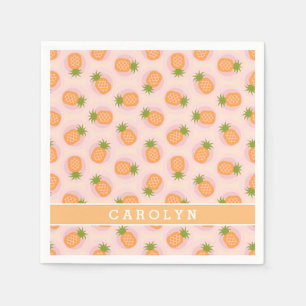 Retro rosa orange Ananas kopiert Monogramm Serviette