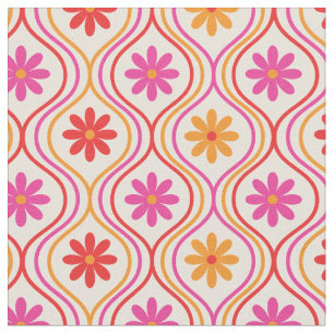 Retro Rosa Orange Blume auf Ogee Muster Stoff