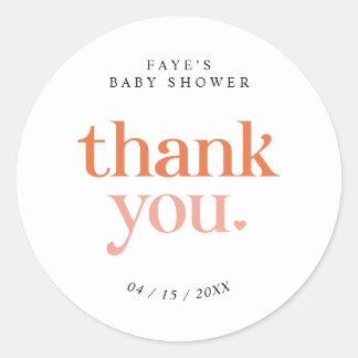 Retro Rosa Orange | Danke, Baby Showfavor Runder Aufkleber