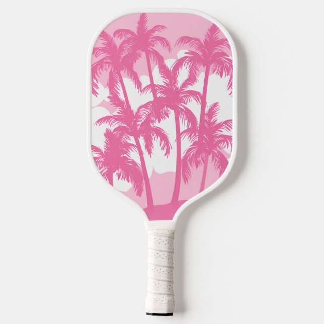 Retro Rosa Palmen Tropische Palmen Pickleball Schläger (Rückseite)