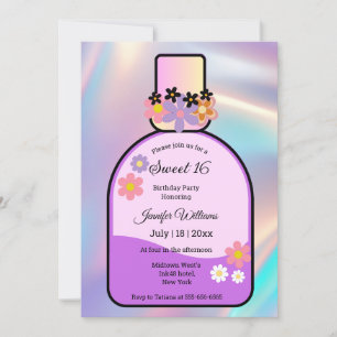 Retro Rosa Parfüm Flasche süß 16 holografisch Einladung