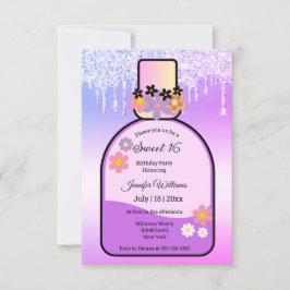 Retro-Rosa Parfüm süße 16 tropfende Glitzer Einladung