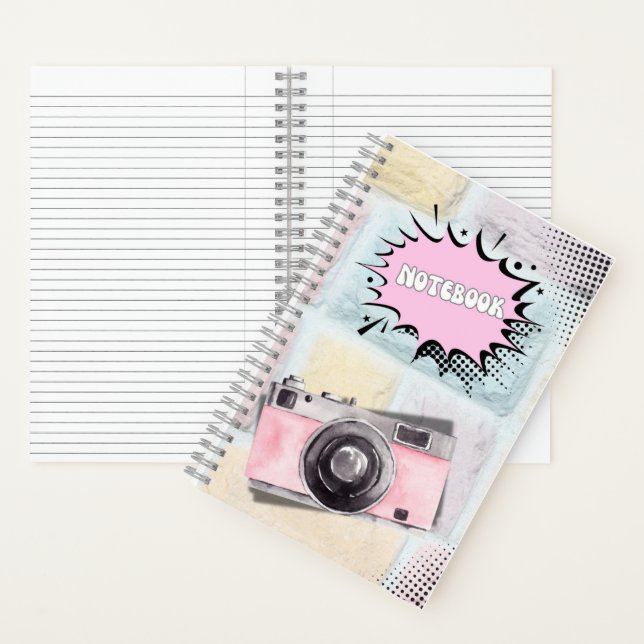 Retro rosa pastellfarbene Kamera Notebook Notizbuch (Innen)