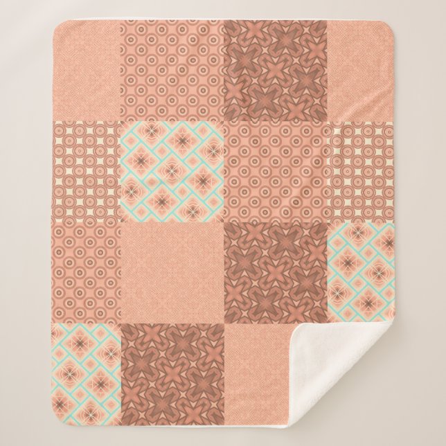 Retro Rosa Patchwork Sherpadecke (Vorderseite)