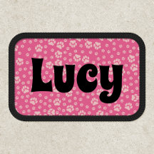Retro rosa Paw Print mit Individuelle Name Lucy