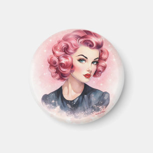 Retro-Rosa Pin-Up Glamour Mädchen Magnet