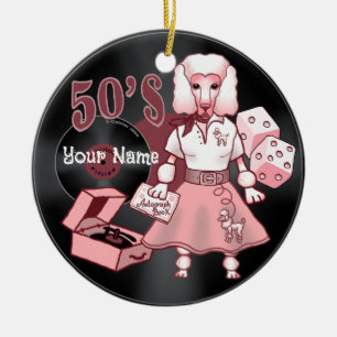 Retro-Rosa-Pudel-Ornament Keramik Ornament