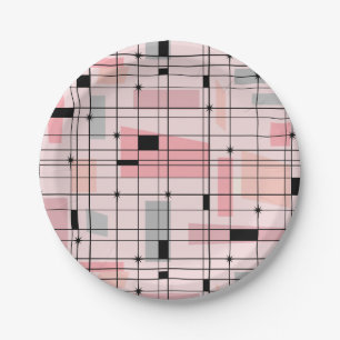 Retro-Rosa-Raster-und-Starburst-Papierplatten Pappteller