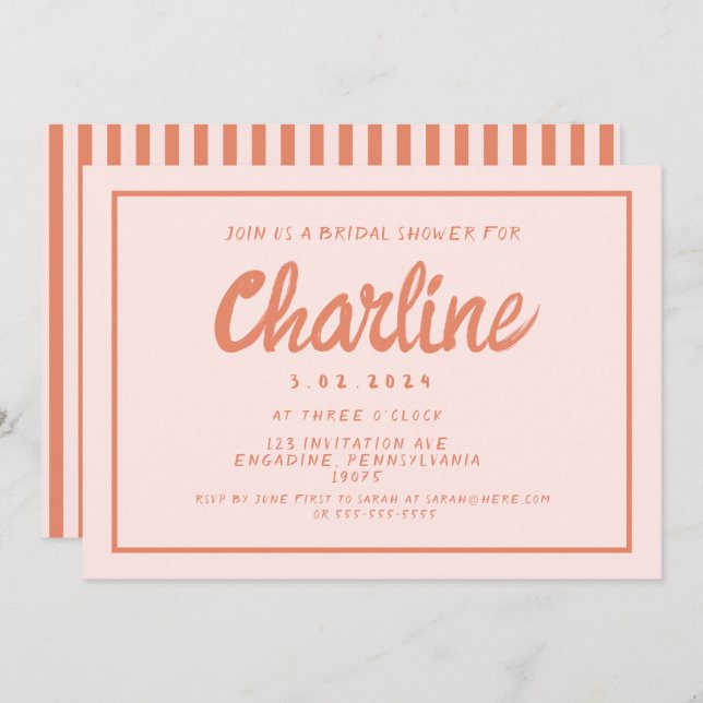 Retro Rosa & Red Handwriting Brautparty Einladung (Vorne/Hinten)