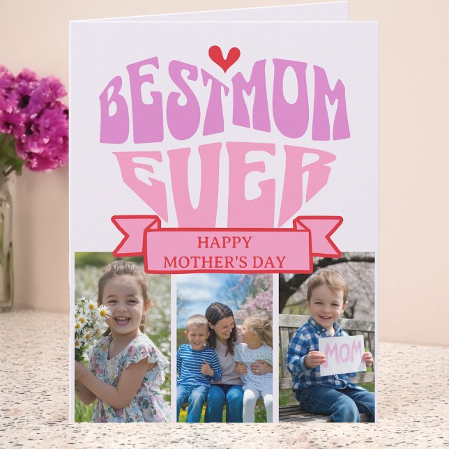 Retro Rosa Red Multi Foto Beste Mama Muttertag Karte (Retro Best Mom Ever Multi Photo Mother's Day Card by Darling & May)