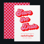 Retro Rosa rosa Tafel Bat Mitzvah Save The Date<br><div class="desc">Retro Mod Groovy Bold Pink Red Checkerboard Bat Mitzvah Save the Date</div>