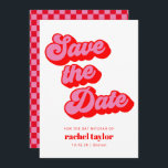 Retro Rosa rosa Tafel Bat Mitzvah Save The Date<br><div class="desc">Retro Mod Groovy Bold Pink Red Checkerboard Bat Mitzvah Save the Date</div>
