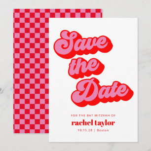 Retro Rosa rosa Tafel Bat Mitzvah Save The Date