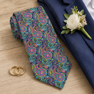 Retro Rosa Rot Blau Gelb Paisley Blumenmuster Krawatte