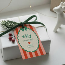 Retro Rosa, Rot und Grün gestreifte Frohe Weihnach