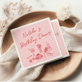 Retro Rosa Rote Hand Drawn Fun Geburtstag Abendess Serviette