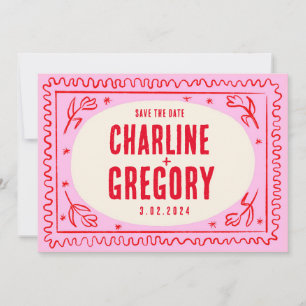 Retro Rosa rote Handschrift Hochzeit speichern das Einladung