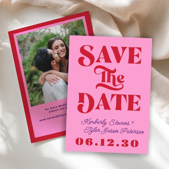 Retro rosa rote Hochzeit Save The Date (Von Creator hochgeladen)
