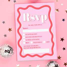 Retro rosa rote Kurve quiggle Wavy Hochzeit Einladung