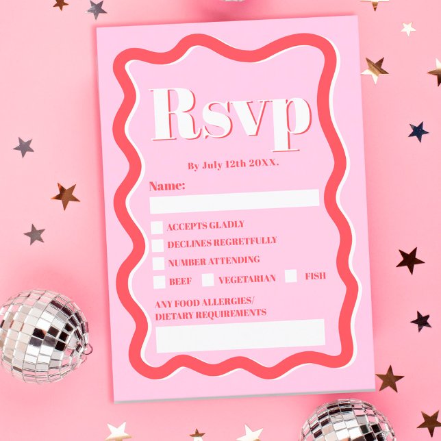 Retro rosa rote Kurve quiggle Wavy Hochzeit Einladung (Von Creator hochgeladen)