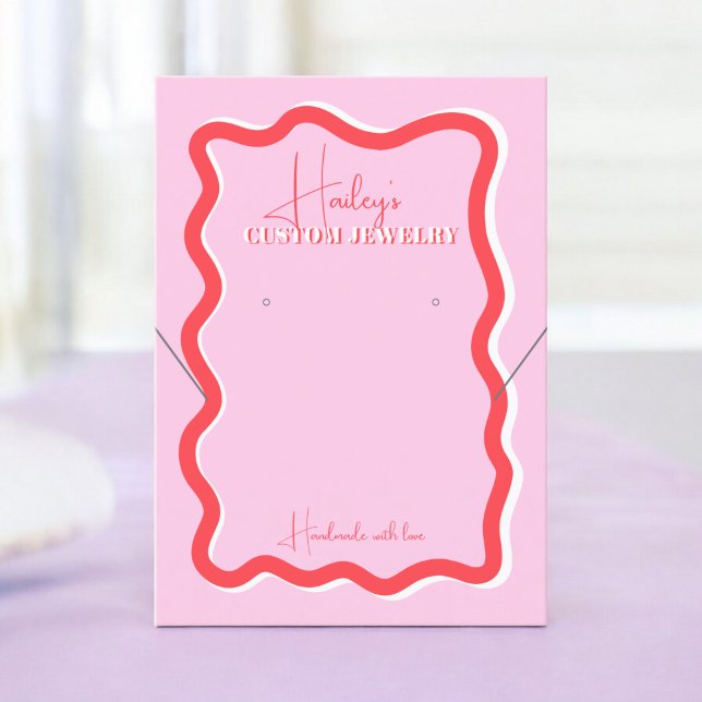 Retro rosa rote Kurve zacken scharfe Schmuckschmuc Visitenkarte (Retro pink red curve squiggle wavy jewelry display business card)