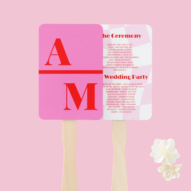 Retro Rosa Rotes Hochzeitsprogramm Handfächer (Von Creator hochgeladen)