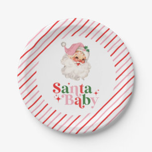 Retro Rosa Santa Baby Weihnachts-Baby-Party Pappteller